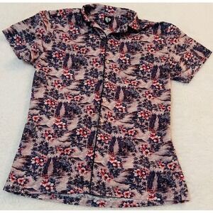Twisted Tailor Mens Large Tropical Waterfall Hibiscus Cotton Button Down Shirt